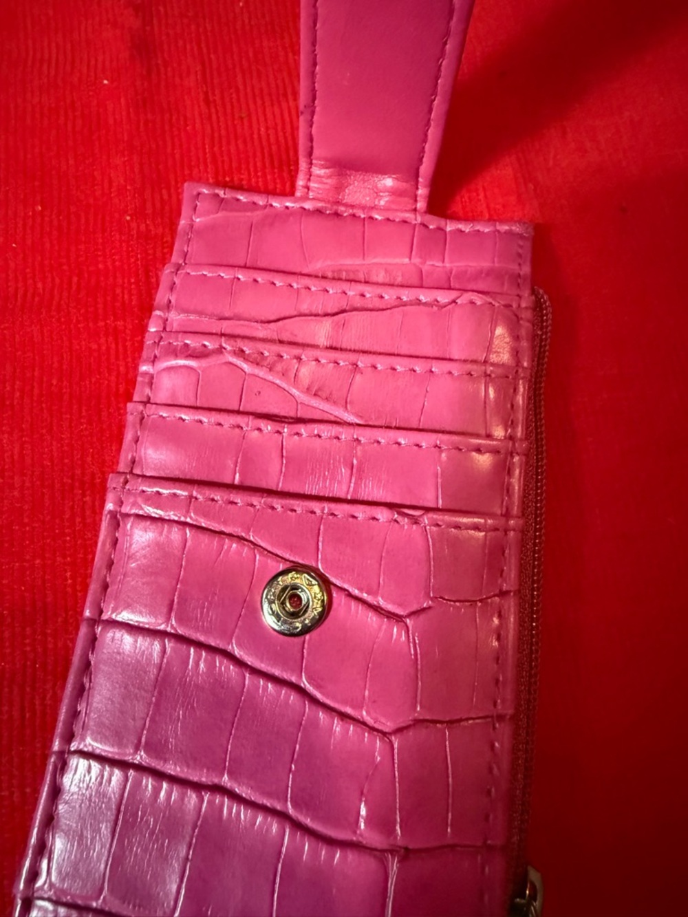 Pink Croc-Embossed Card Wallet with Snap Closure - Picture 2 of 4